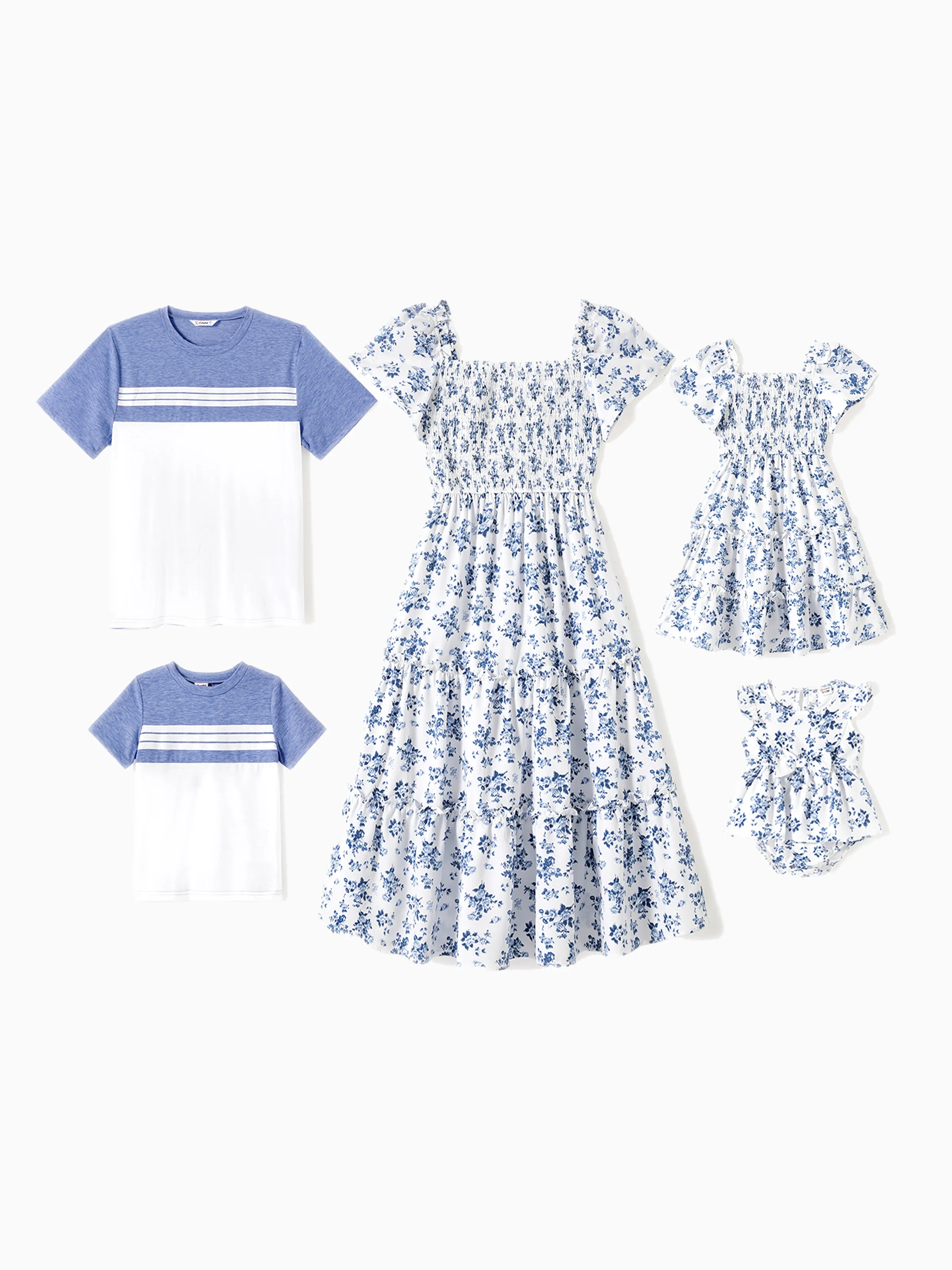 Toddler/Kid Girl Floral Smocking Shirred Casual Dress BLUEWHITE - Image 4
