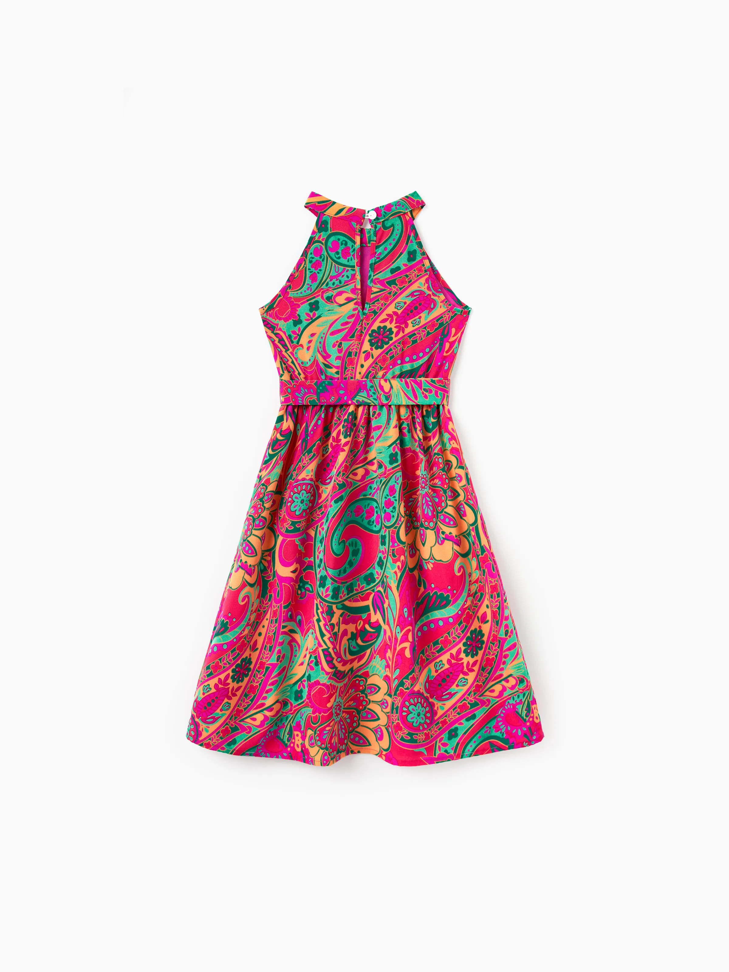 Toddler/Kid Girl Outfit Set Sleeveless Halter Belted Dress for Summer Vacation  Hot Pink - Image 3