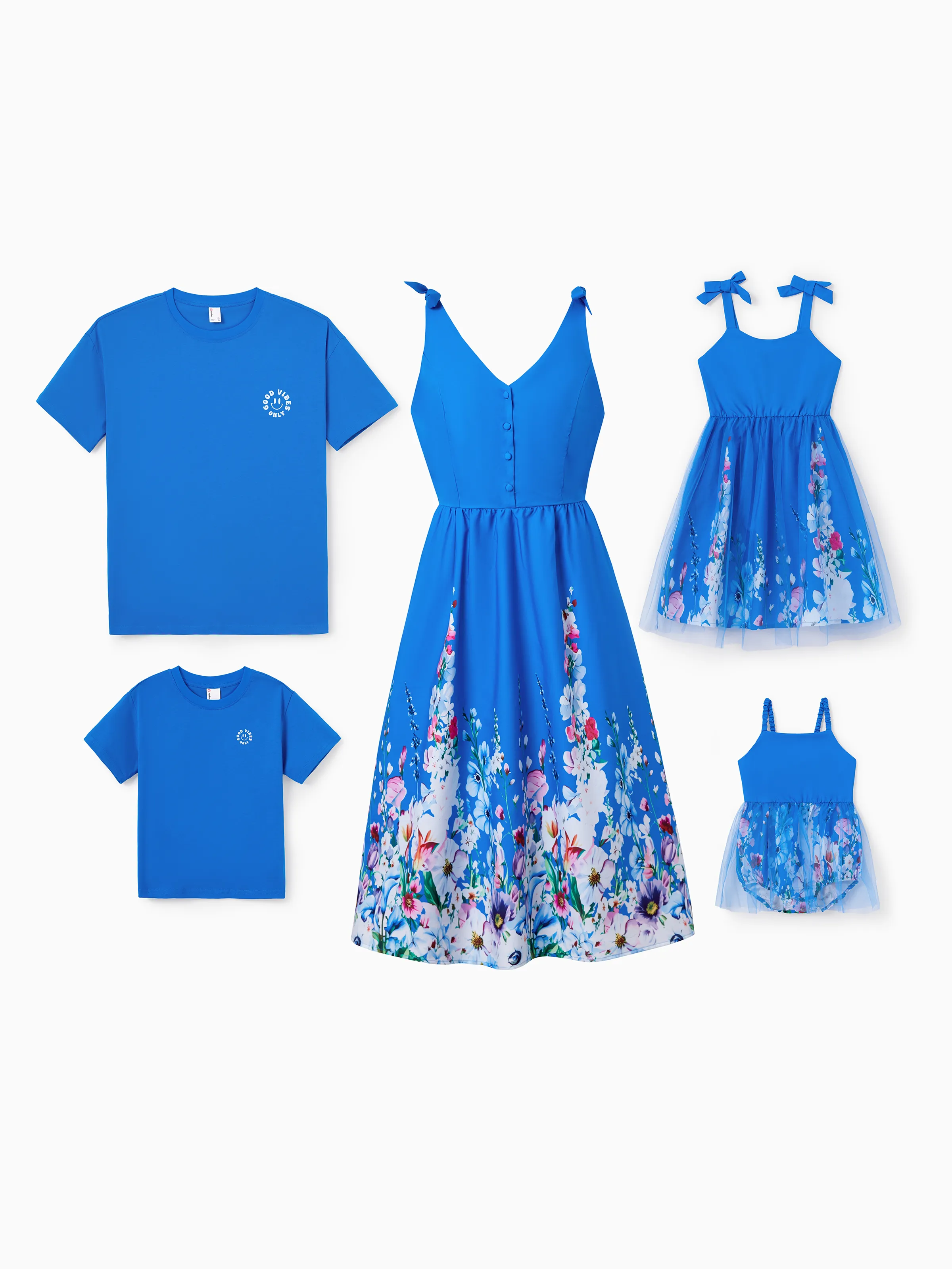 Toddler/Kid Girl Outfits Set Floral Sleeveless Dress or Short-sleeve T-shirt Blue - Image 2