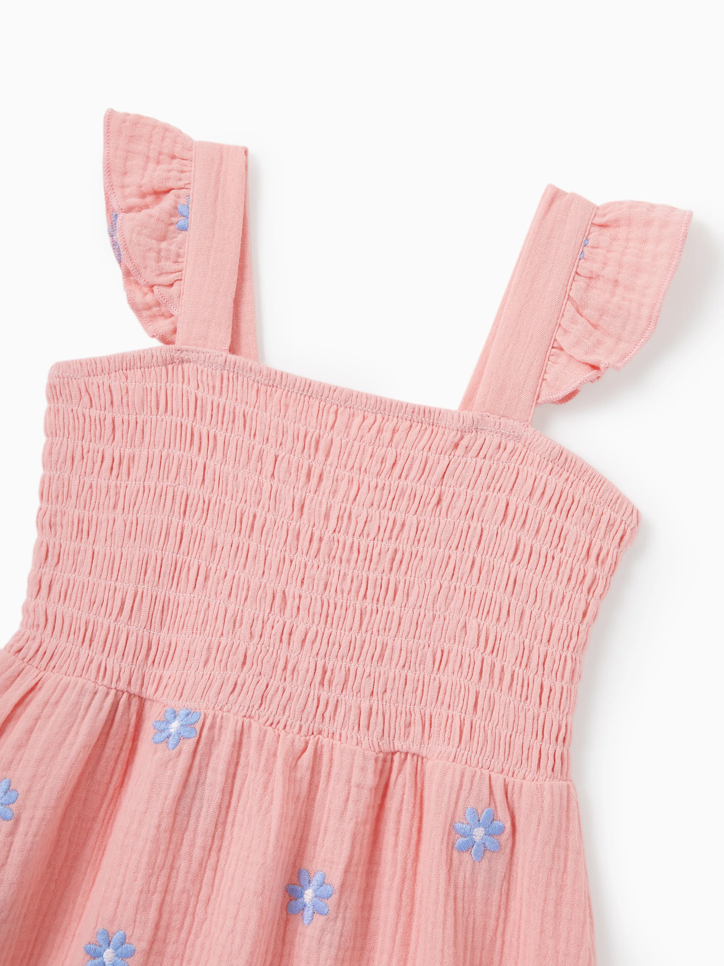 Toddler/Kid Girl Pink Flower Print Smocked Tie-Back Cotton Dress, Perfect for Summer Family Outings & Photos Mauve Pink - Image 4