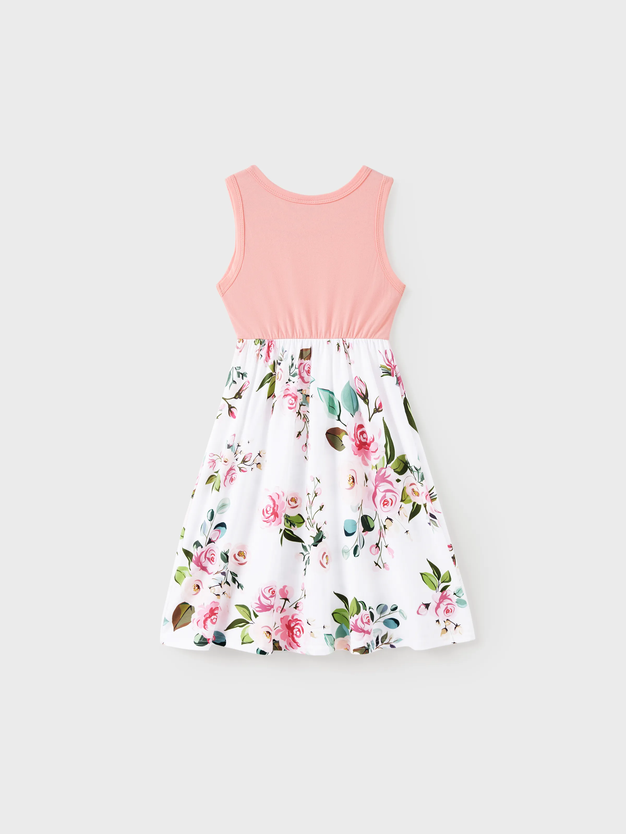 Toddler/Kid Girl Pink Sleeveless Splicing Floral Print Midi Dresses Pink - Image 3
