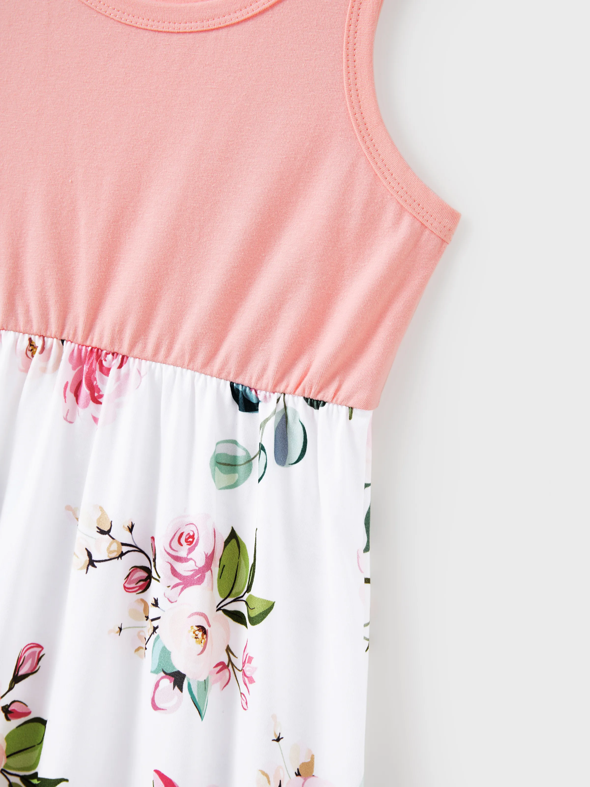 Toddler/Kid Girl Pink Sleeveless Splicing Floral Print Midi Dresses Pink - Image 5