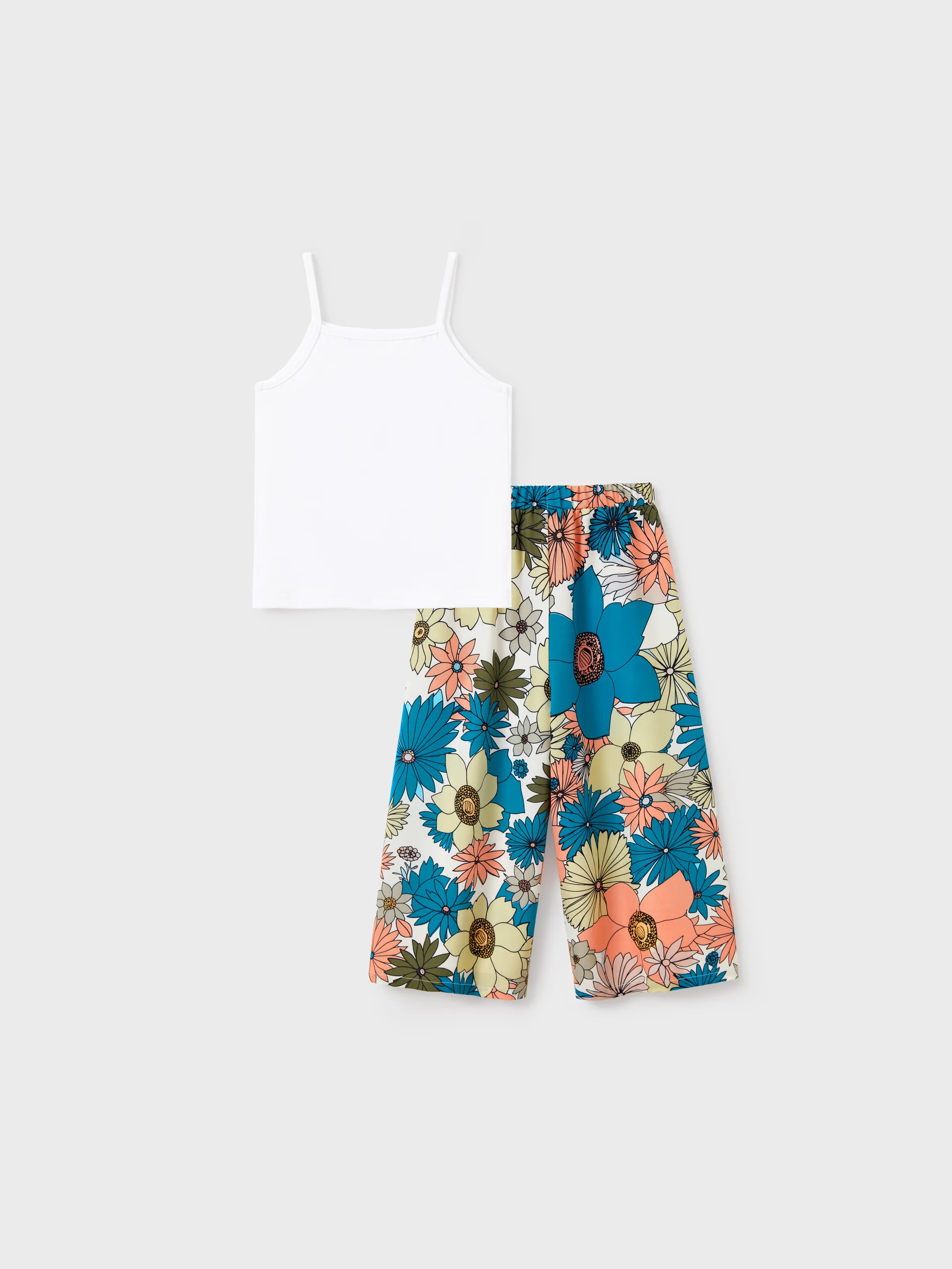 Toddler/Kid Girl Set Short-sleeve Collar Shirt and Flower Wide-leg Pants Set for Summer Vacation  Multi-color - Image 3