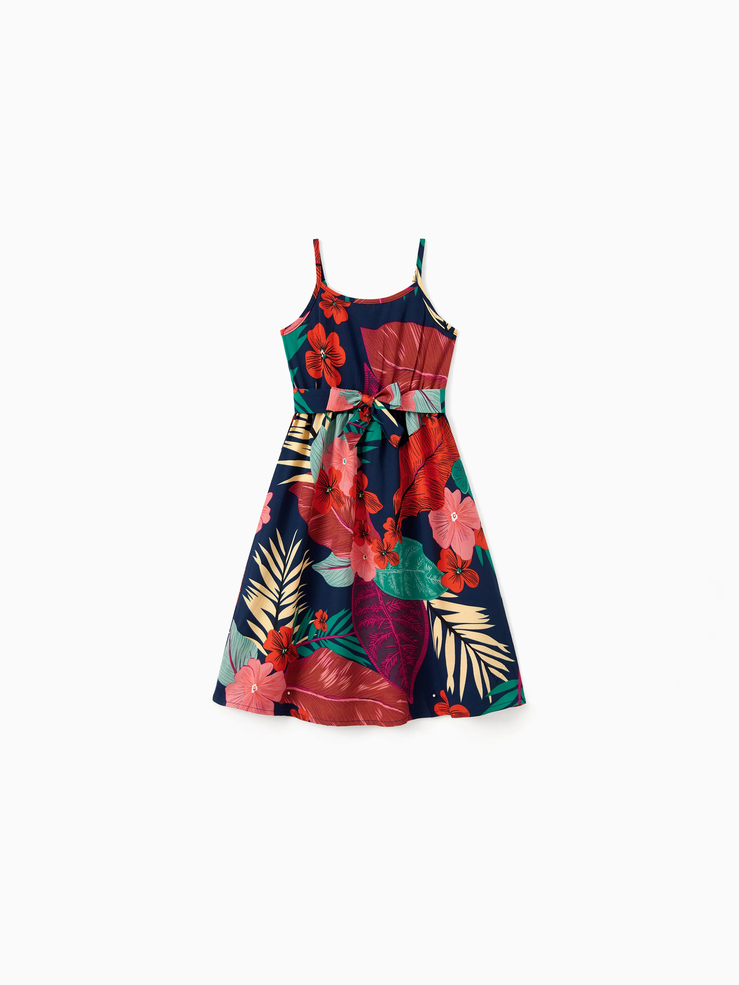 Toddler/Kid Girl Sets Floral V-neck Strap Dress with Hidden Snap Deep Blue - Image 3