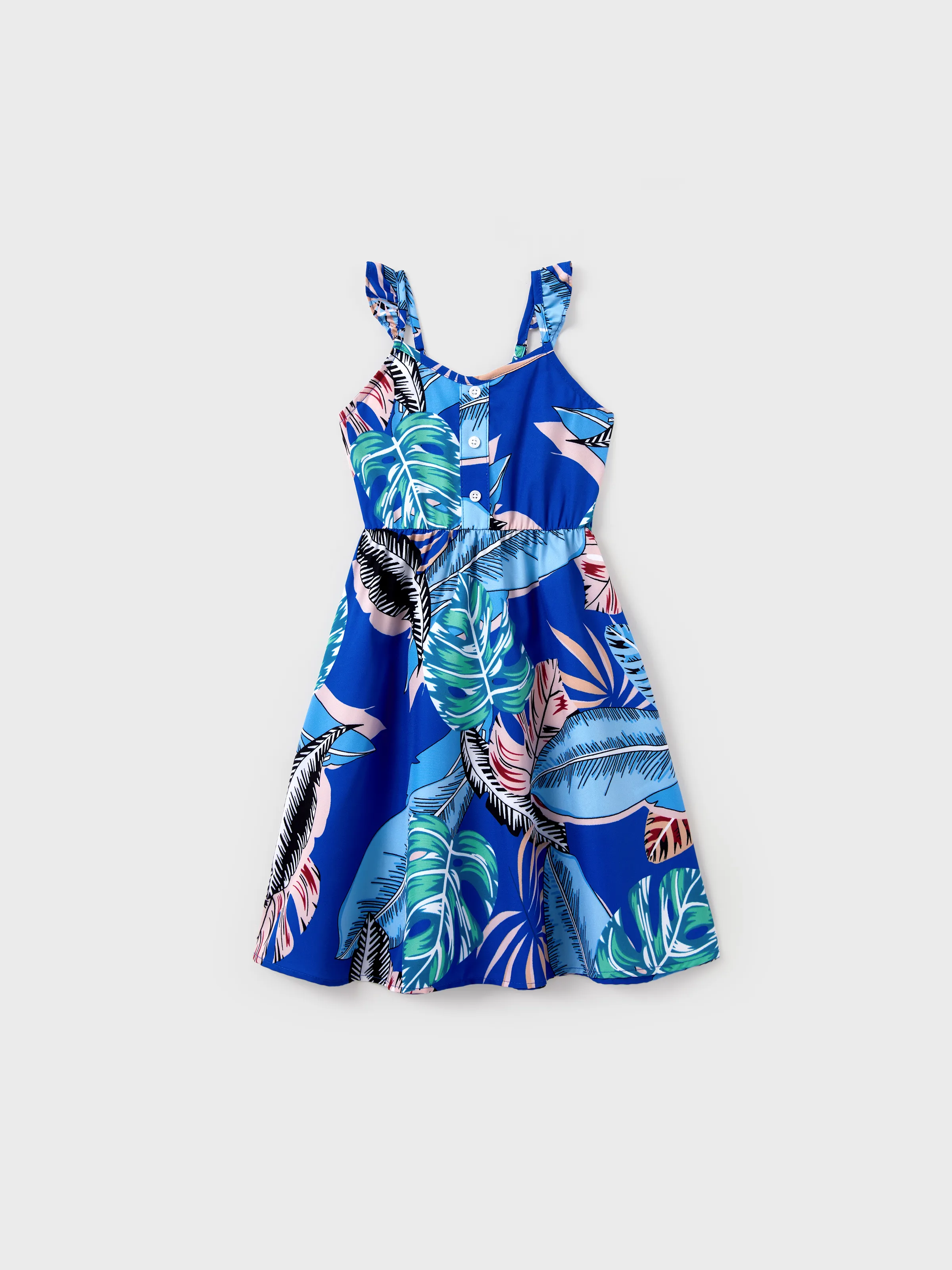 Toddler/Kid Girl Tropical Dress – Blue Floral Print, Perfect for Summer Vacations and Family Photos Blue - Image 2