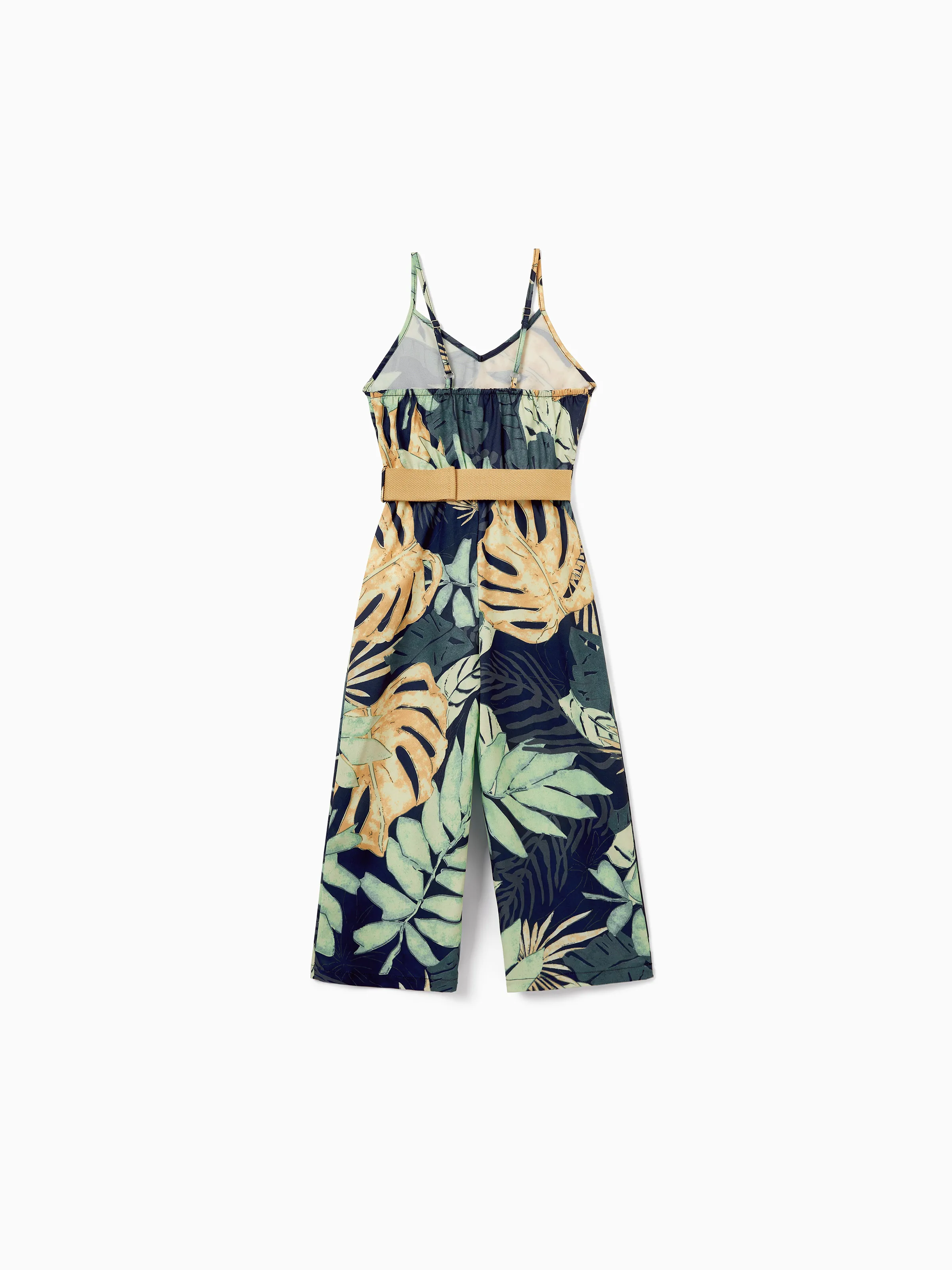 Toddler/Kid Girl Tropical Leaf Print Jumpsuit for Summer Beach Vacation Tibetan Blue - Image 4