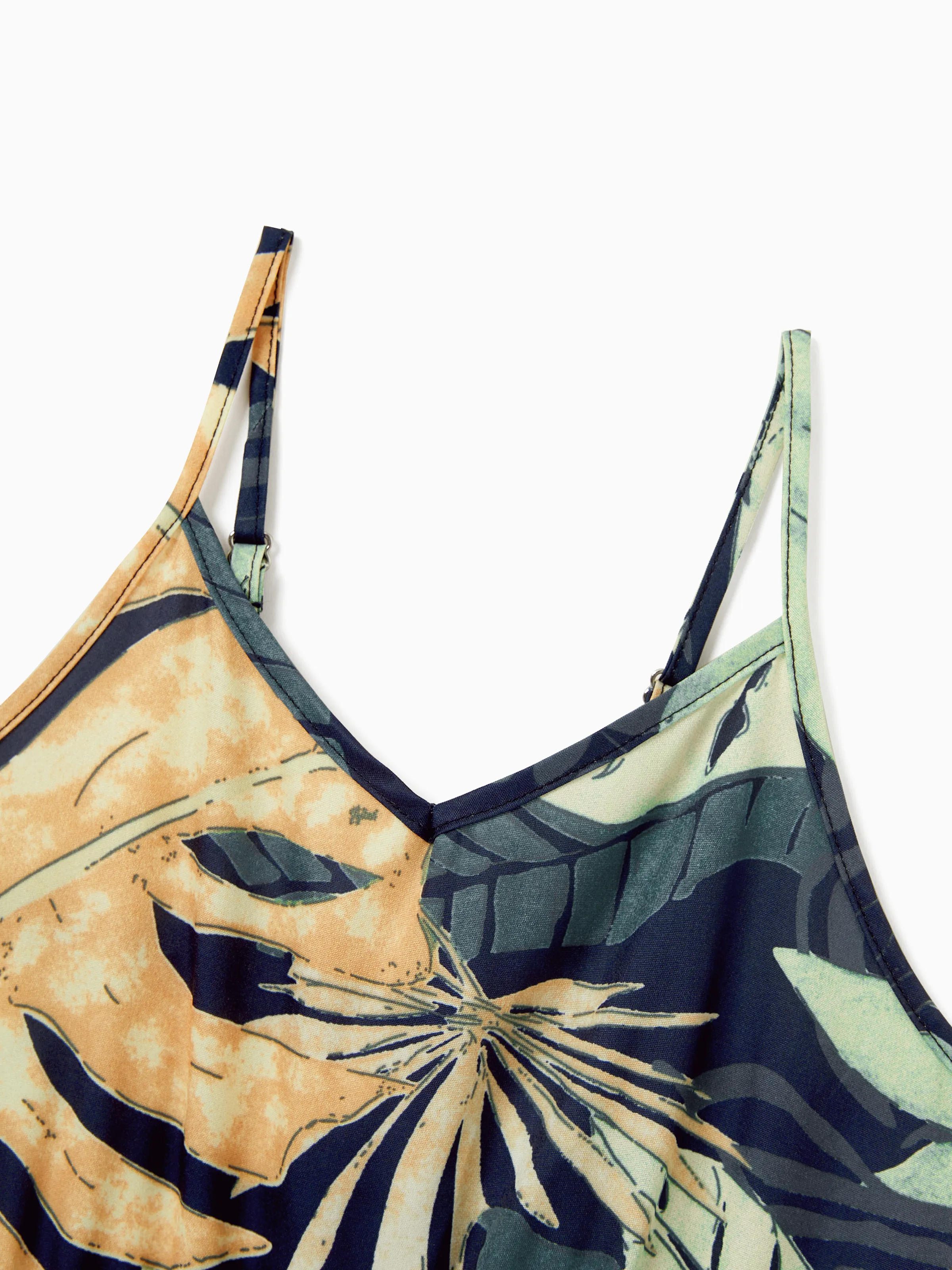 Toddler/Kid Girl Tropical Leaf Print Jumpsuit for Summer Beach Vacation Tibetan Blue - Image 5