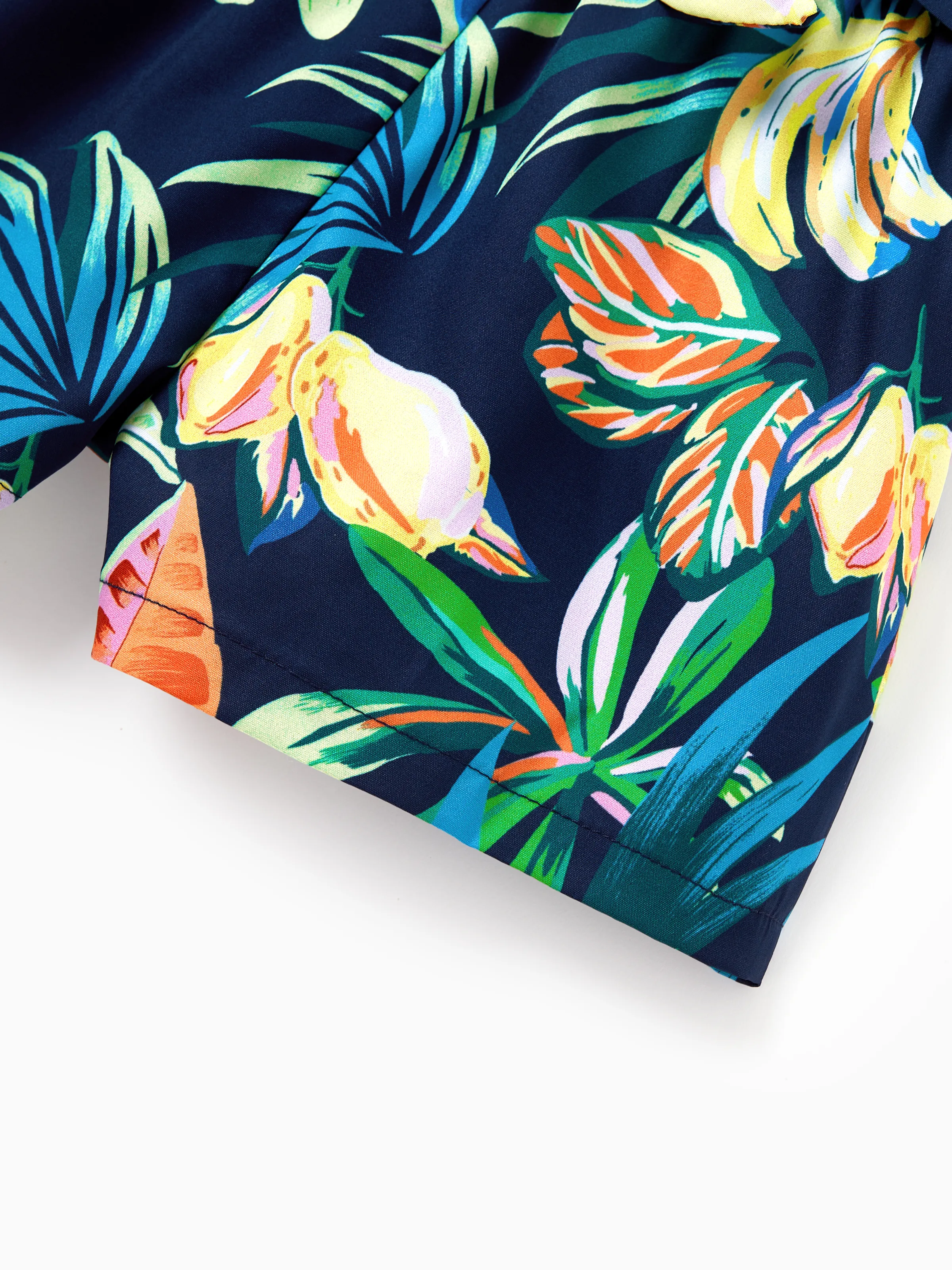Toddler/Kid Girl Tropical Leaves Print Sleeveless Rompers with Belted Shorts  Deep Blue - Image 6