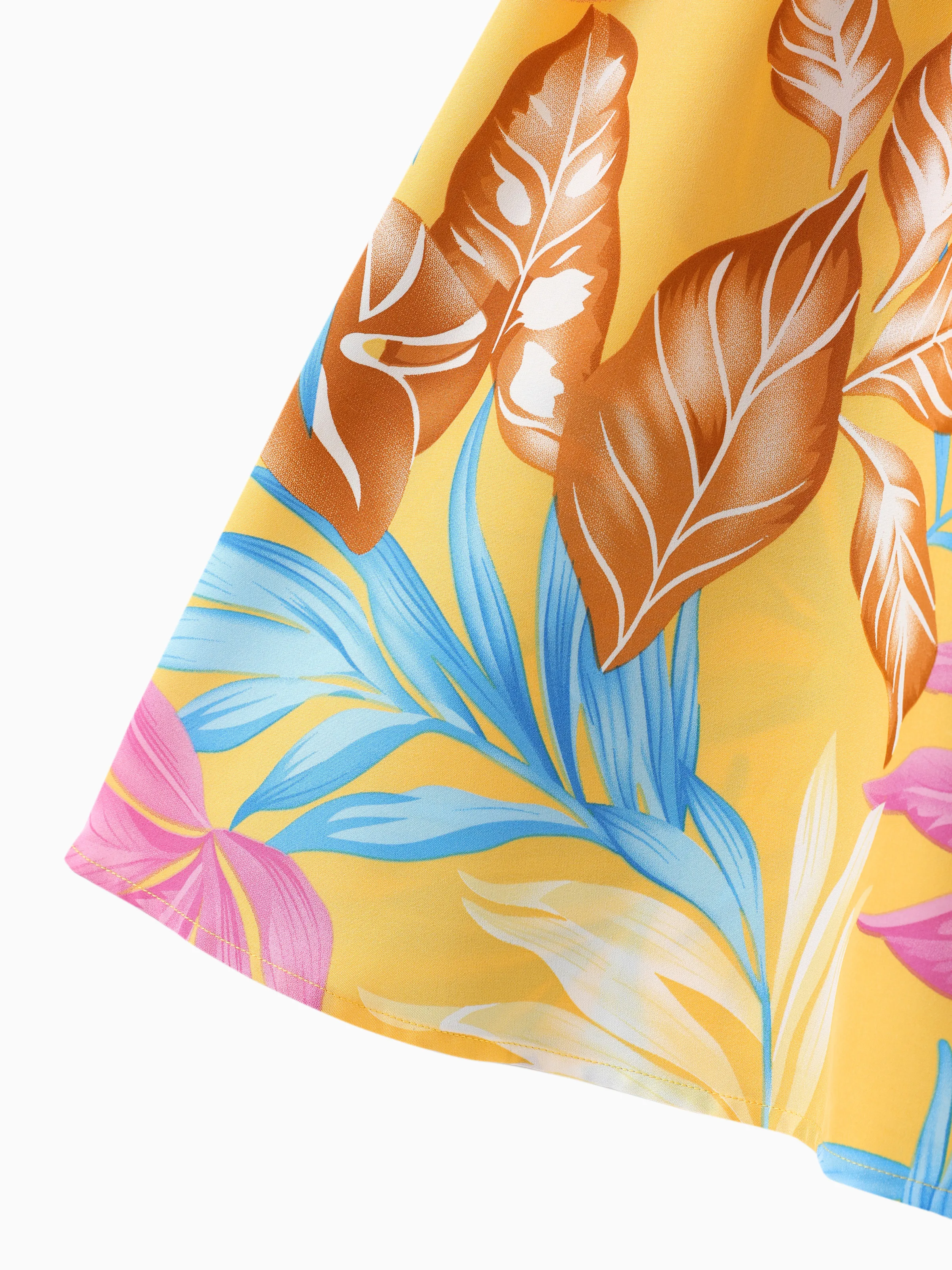 Toddler/Kid Girl Yellow Set Tropical Leaf Print Strap Dress  Yellow - Image 6
