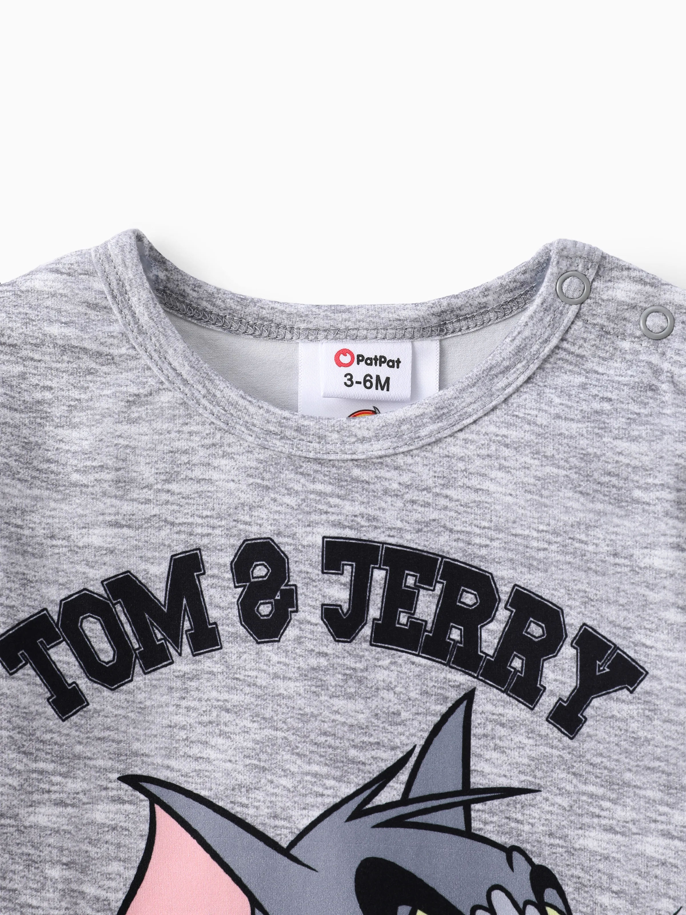 Tom and Jerry Baby Boy Character Print Long-sleeve Bodysuit Grey - Image 2
