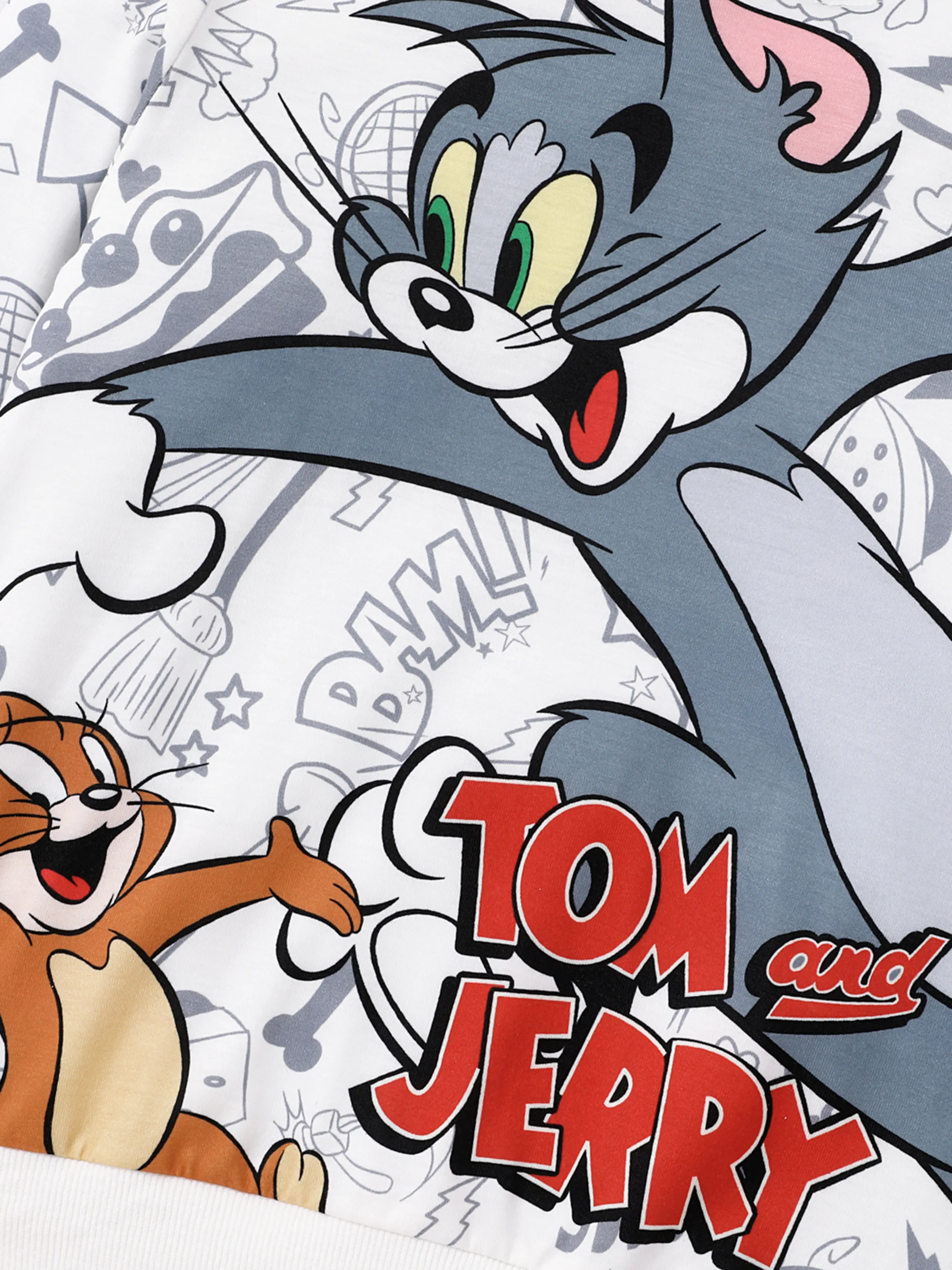 Tom and Jerry Kid Boy Character Print Hooded Sweatshirt White - Image 3
