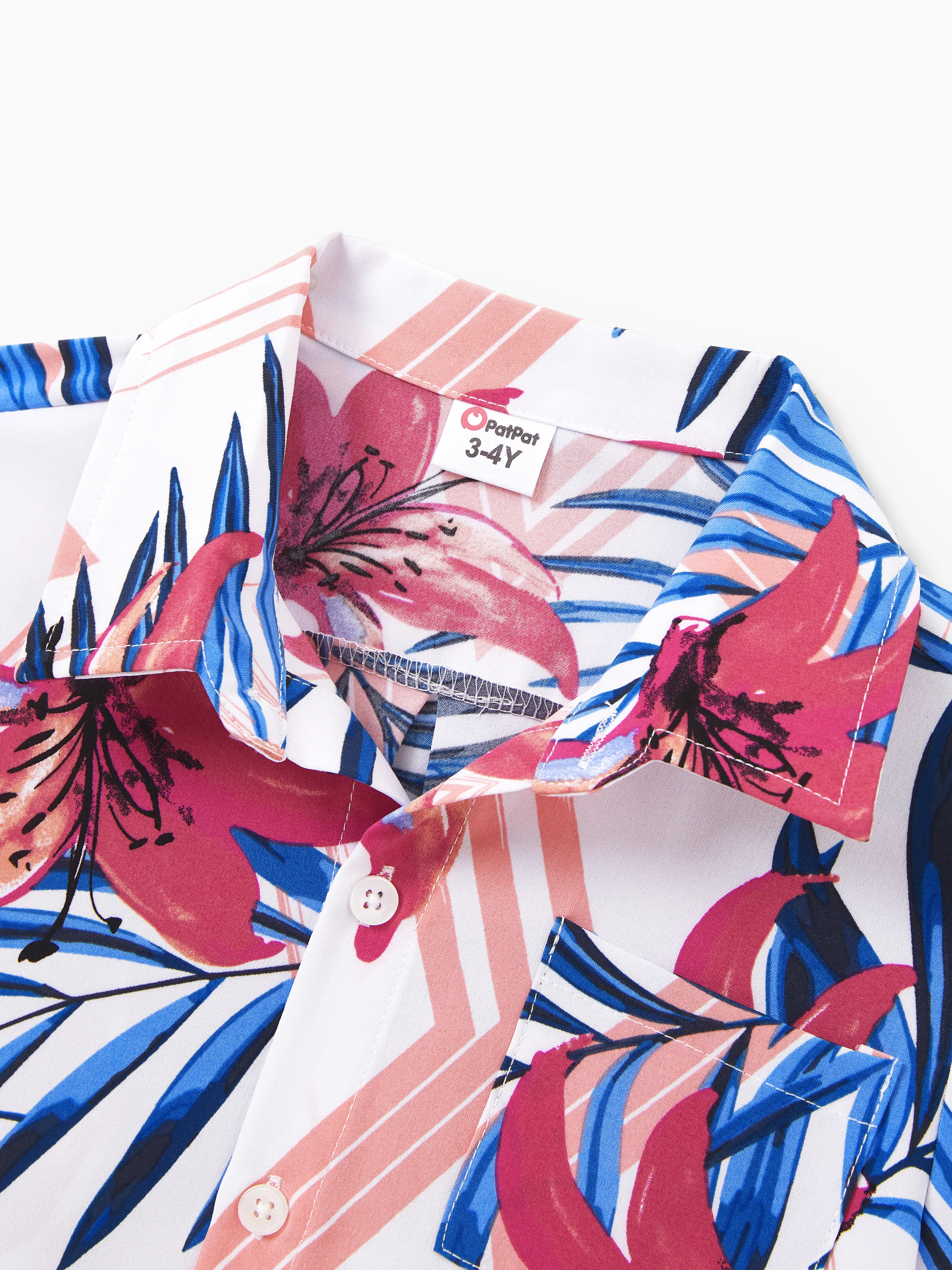 Tropical Floral Family Matching Outfits Pink Blue Leaf Print Short-sleeve Shirt or One Shoulder Smocked top and Skirt Co-ord Set for Vacation, Cruise, Beach White - Image 19