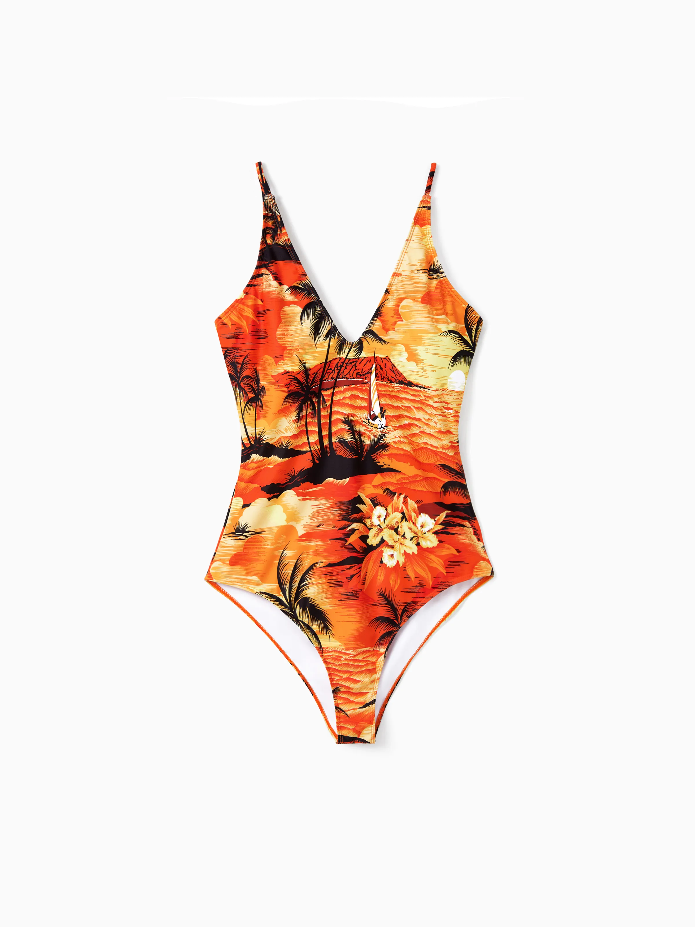 Tropical Hawaiian Swimsuits for Family Matching Swimwear Orange - Image 2
