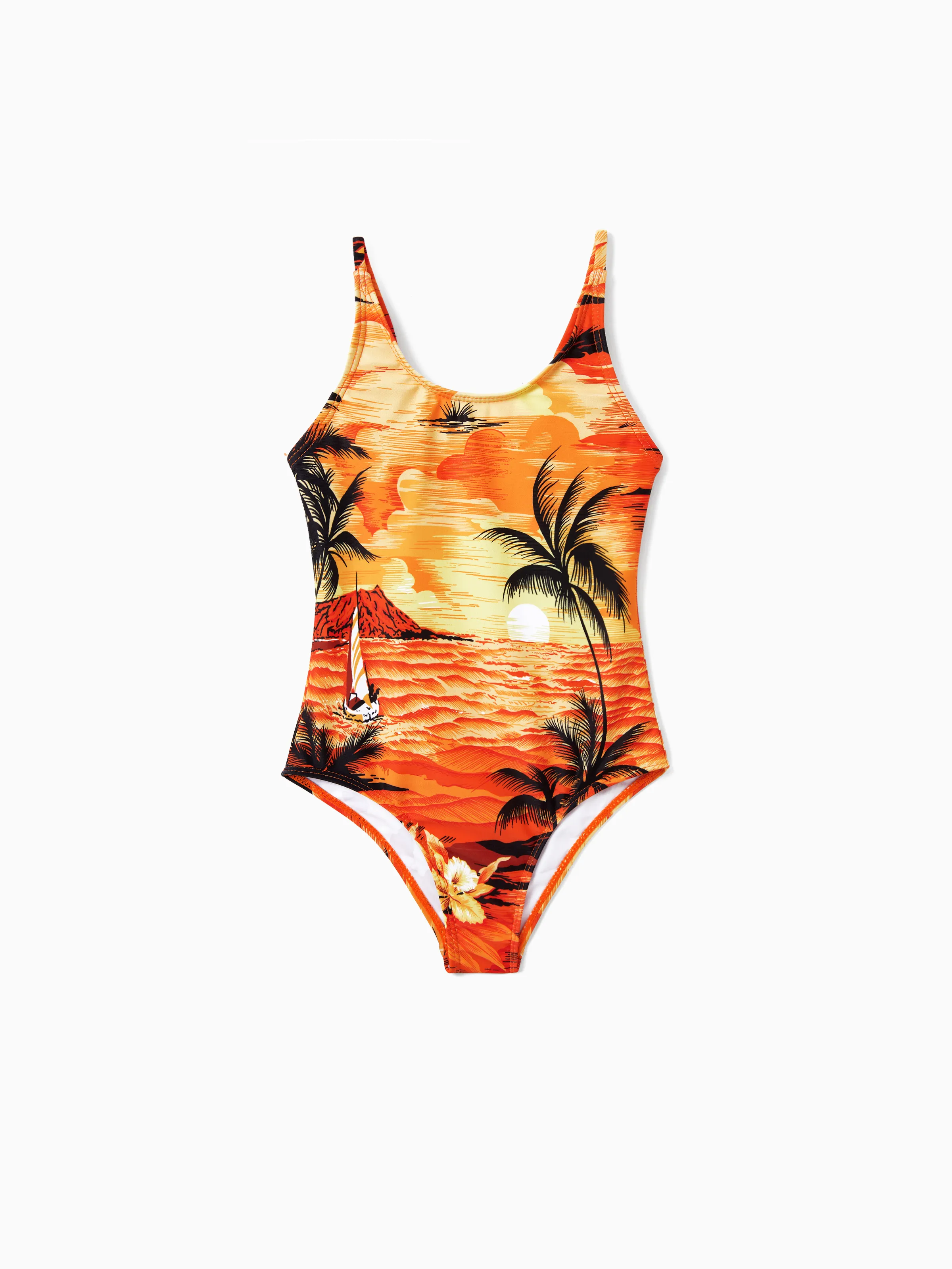 Mommy & me Tropical Hawaiian Swimsuits Swimwear Orange - Image 8